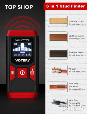 Стенен скенер Votery Stud Finder SF02- кабели, метал, тръби, дърво