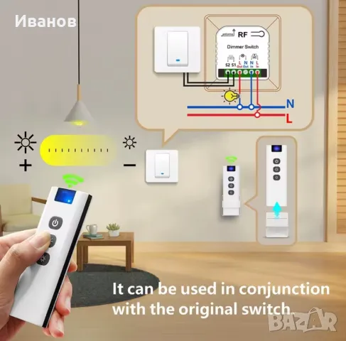 Димируем switch модул+Безжично дистанционо, Димируем. Wireless remote, dimmer switch , снимка 4 - Лед осветление - 49533554