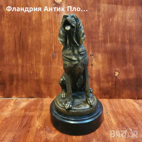 Бронзова скулптура на ловно куче върху мраморна основа, снимка 4 - Статуетки - 49648558