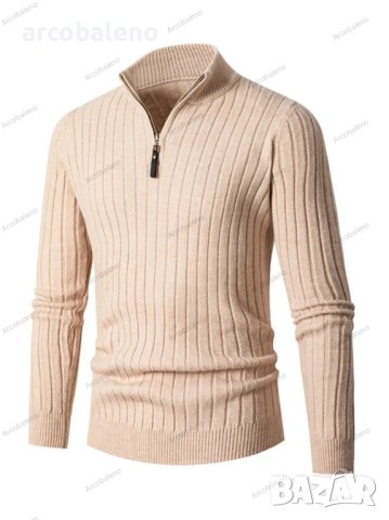 Мъжки ежедневен едноцветен еластичен плетен пуловер с кръгла яка, 5цвята - 023, снимка 3 - Пуловери - 43343538