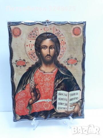 Голяма икона на Господ Вседържател Исус Христос - ръчна изработка, снимка 6 - Икони - 37640324