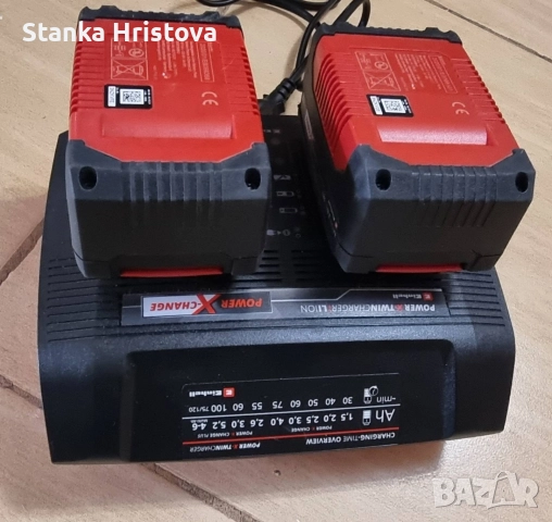 Двойно зарядно с 2бр батерии Einhell Pawer X Twincharger 3A., снимка 2 - Друга електроника - 52921594