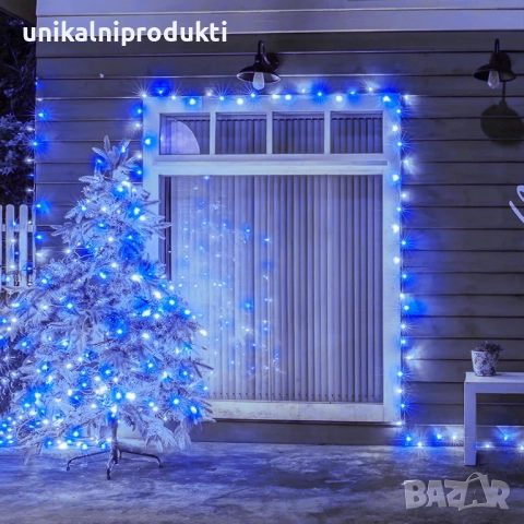 Вътрешни и външни коледни лампички 10м LED син+бяла светлина, 8 ефекта, снимка 2 - Лед осветление - 52261715