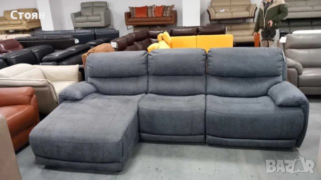 Сиво - Син диван от плат с лежанка и ел. релаксиращ механизъм "Link"Link", снимка 6 - Дивани и мека мебел - 40282510