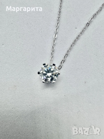 Сребърно колие с мойсанит (диамант) 1 карат , снимка 7 - Колиета, медальони, синджири - 51549987