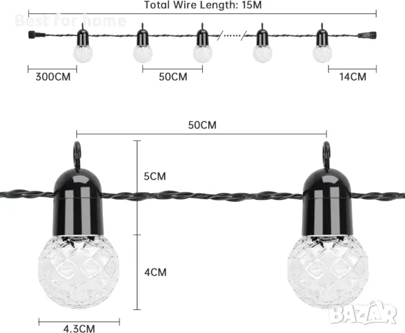 sylvwin G40 15 м външна соларна верига акумулаторна със соларен панел, снимка 9 - Външни лампи - 47649092