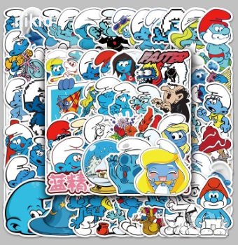 50 бр Смърф Смърфовете The smurfes самозалепващи лепенки стикери за украса декор картонена торта, снимка 9 - Други - 36669022