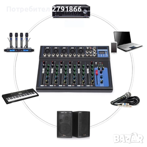 Професионален 7-канален студиен миксер Depusheng HT7 Bluetooth с USB DJ MP3 жак , снимка 12 - Друга електроника - 52062872