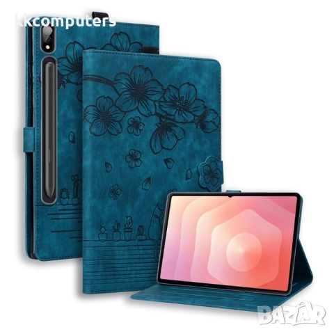 Samsung Galaxy Tab S11 Ultra-Кожен калъф с Протектор, Дизайн Цветя & Котка, Стойка и Държач за писал, снимка 6 - Калъфи, кейсове - 52088632