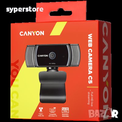 Уеб Камера CANYON CNS-CWC5 Черна 1080p Full HD Вграден микрофон Функциите за автоматично фокусиране , снимка 3 - Камери - 36642963
