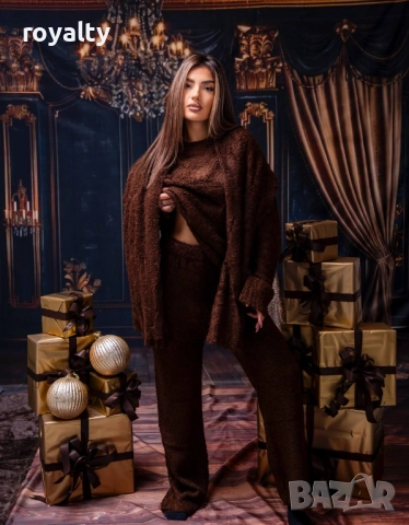 Стилен Кафяв Дамски Комплект и Шал , снимка 4 - Спортни екипи - 52884610