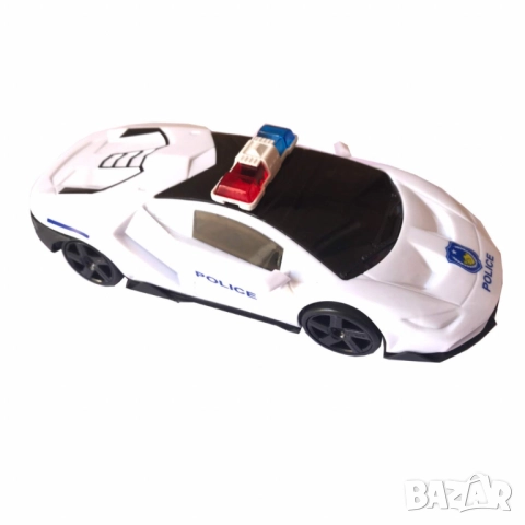 Полицейска кола с 3D светлини и звук – Бяла, въртяща се на 360 градуса, снимка 6 - Коли, камиони, мотори, писти - 52036923