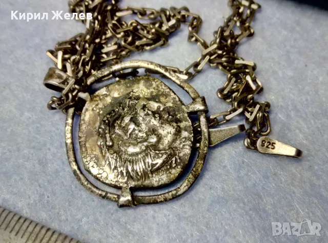 СРЕБЪРЕН МЕДАЛЬОН АРТ РЕПЛИКА КОПИЕ на ДРЕВНА МОНЕНА с СРЕБЪРНА ВЕРИЖКА ОКСИДИРАНО СРЕБРО 925 47522