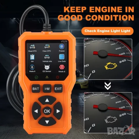 Full OBD2 EOBD автомобилен диагностичен кодочетец V529 , снимка 9 - Аксесоари и консумативи - 51240564