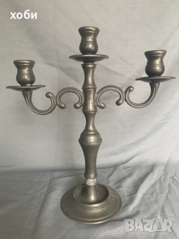 свещник тройка калаен , снимка 2 - Антикварни и старинни предмети - 51394530