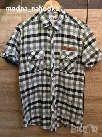 Мъжка карирана риза с къс ръкав Rabenti, размер L, снимка 1 - Ризи - 34926388