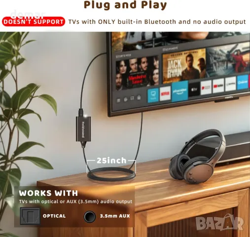 Безжични слушалки Holdsound за слушане на телевизия, USB удължителен кабел - предавател, снимка 7 - Други - 50358232