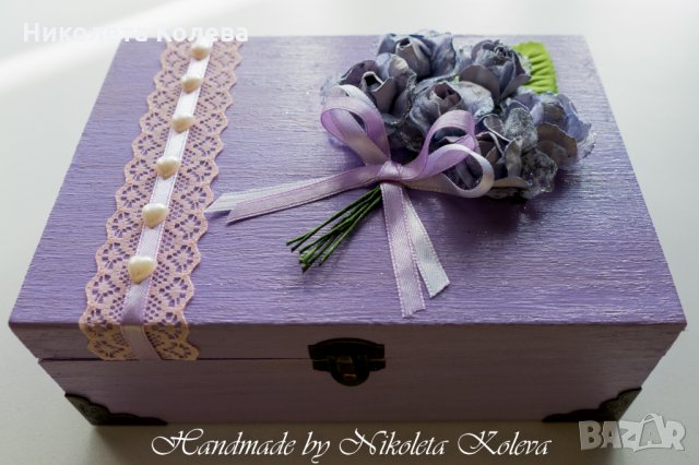 Стилна кутия за бижута с лилави цветя, снимка 2 - Други - 26749481