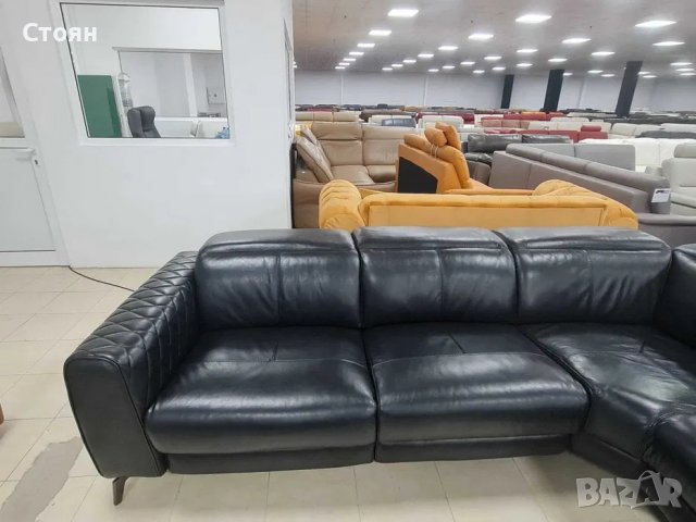 Черен кожен ъглов диван с електрически релаксиращ механизъм, снимка 9 - Дивани и мека мебел - 39963873