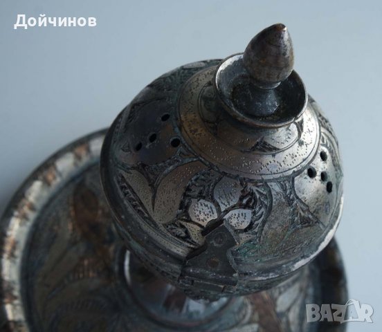 Антична, старинна кадилница, гравирана, сребро, снимка 5 - Антикварни и старинни предмети - 37167947