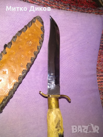 Ловен нож от соца калъф естествена кожа метален гард ръчно правен от майстор с инициали нов , снимка 6 - Ножове - 36422656