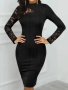 Дамска Права Рокля С Дантела От Черно Еластично Рипсено Трико Код S392, снимка 2
