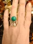 Стар сребърен пръстен с естествен малахит, снимка 1