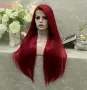 Тъмно червена бордо синтетична перука с дантела лейс фронт, снимка 1