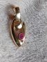 Дизайнерски златен медальон с естествен рубин и диамант ръчна изработка, снимка 1