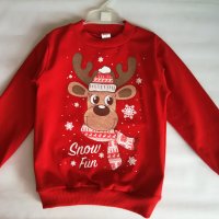 Коледна детска блузка с еленче цвят червен, снимка 3 - Детски Блузи и туники - 34803372