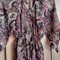 Красива, елегантна, прозрачна блуза, с три четвърти ръкав, в розова щампа , снимка 7 - Блузи с дълъг ръкав и пуловери - 39568498