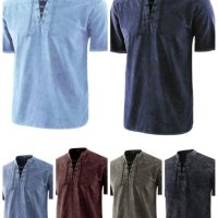Мъжка едноцветна риза с къс ръкав с връзки, 8цвята - 023, снимка 1 - Ризи - 40761078