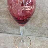 Гравирани чаши цветно стъкло за вино 6 бр., снимка 4 - Чаши - 40448334