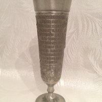 Немска старинна калаена чаша на столче "Lindenwirthin" лична колекция, снимка 4 - Антикварни и старинни предмети - 43036625