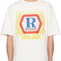 RHUDE Cream Grand Prix Hopps Logo Oversized Мъжка Тениска size S (M) и M (L), снимка 8 - Тениски - 42979314