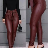 Дамски елегантен и семпъл панталон от изкуствена кожа, 2цвята - 023 , снимка 2 - Панталони - 43171299