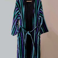 Нов мъжки памучен халат за SPA баня 2XL черен със синьо зелено райе, снимка 1 - Други - 43245547