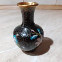 Cloisonne Клоазоне стара ваза цветя бронз клетъчен емайл, снимка 8 - Антикварни и старинни предмети - 43202558