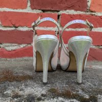 Megias Сребърни дамски обувки с висок ток, снимка 5 - Сандали - 36996664