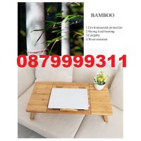 Голяма бамбукова маса бюро за лаптоп, рисувена, ядене компютър легло, снимка 6 - Маси - 32452491