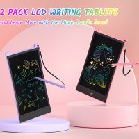 TECJOE Комплект 2 LCD детски цветни таблета за рисуване 8.5”,стикери/писалки/каишка,лилав/розов, снимка 7 - Образователни игри - 44069307