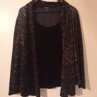 Ново вечерно кадифено сако с блуза XL размер черно със златно, снимка 1 - Сака - 38345779
