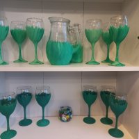Комплекти чаши и кана в щрихи зелено, снимка 6 - Декорация за дома - 43741426