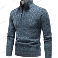 Мъжки ежедневен пуловер с V-образно деколте и цип със стояща яка, 3цвята - 023, снимка 2 - Пуловери - 43148208