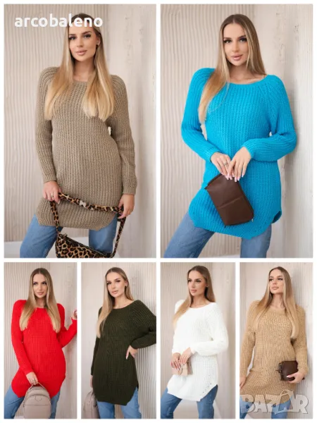 Дамски пуловер с цепки отстрани, 9цвята , снимка 1