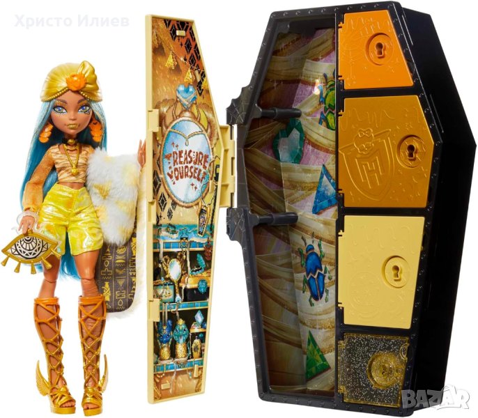 Кукла Monster High Cleo De Nile с гардероб с 15 изненадващи модни аксесоара, снимка 1