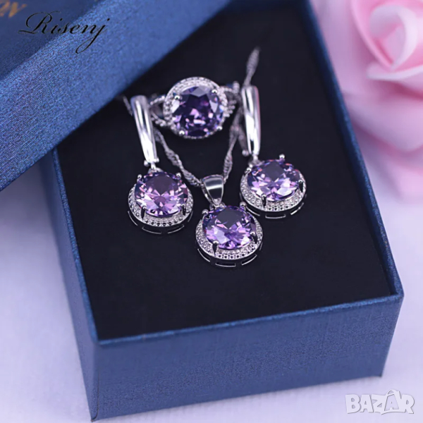 Сребърен комплект със сапфири, снимка 1