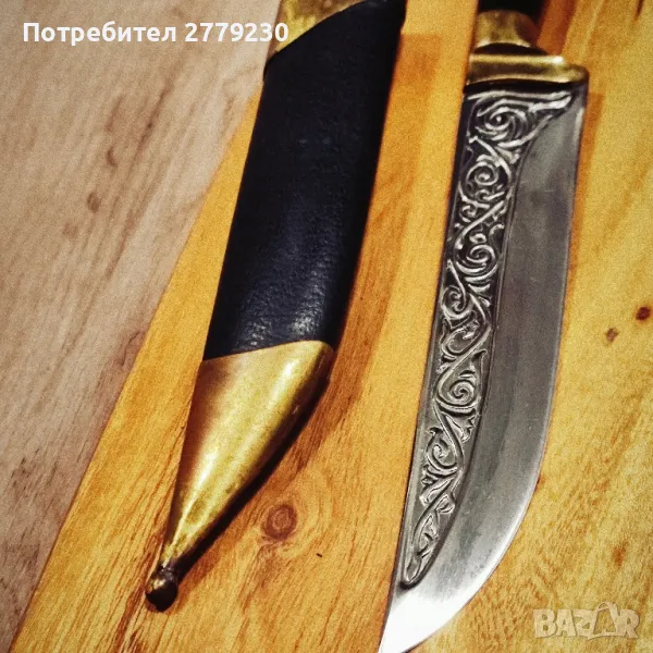 Ловен масивен нож, с дръжка от биволски рог Нов!, снимка 1