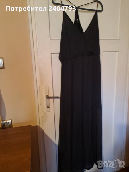 Дълга рокля, черна коприна, с презрамки..., снимка 1