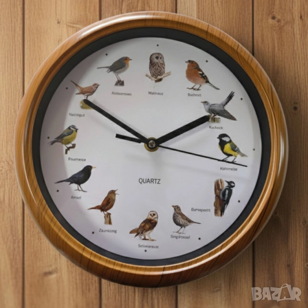 Стенен часовник с автентични птичи песни – природа във всеки час, снимка 1